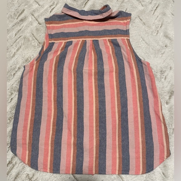 Dip Pink and Blue Linen Sleeveless Front Tie Striped Shirt - Picture 5 of 11